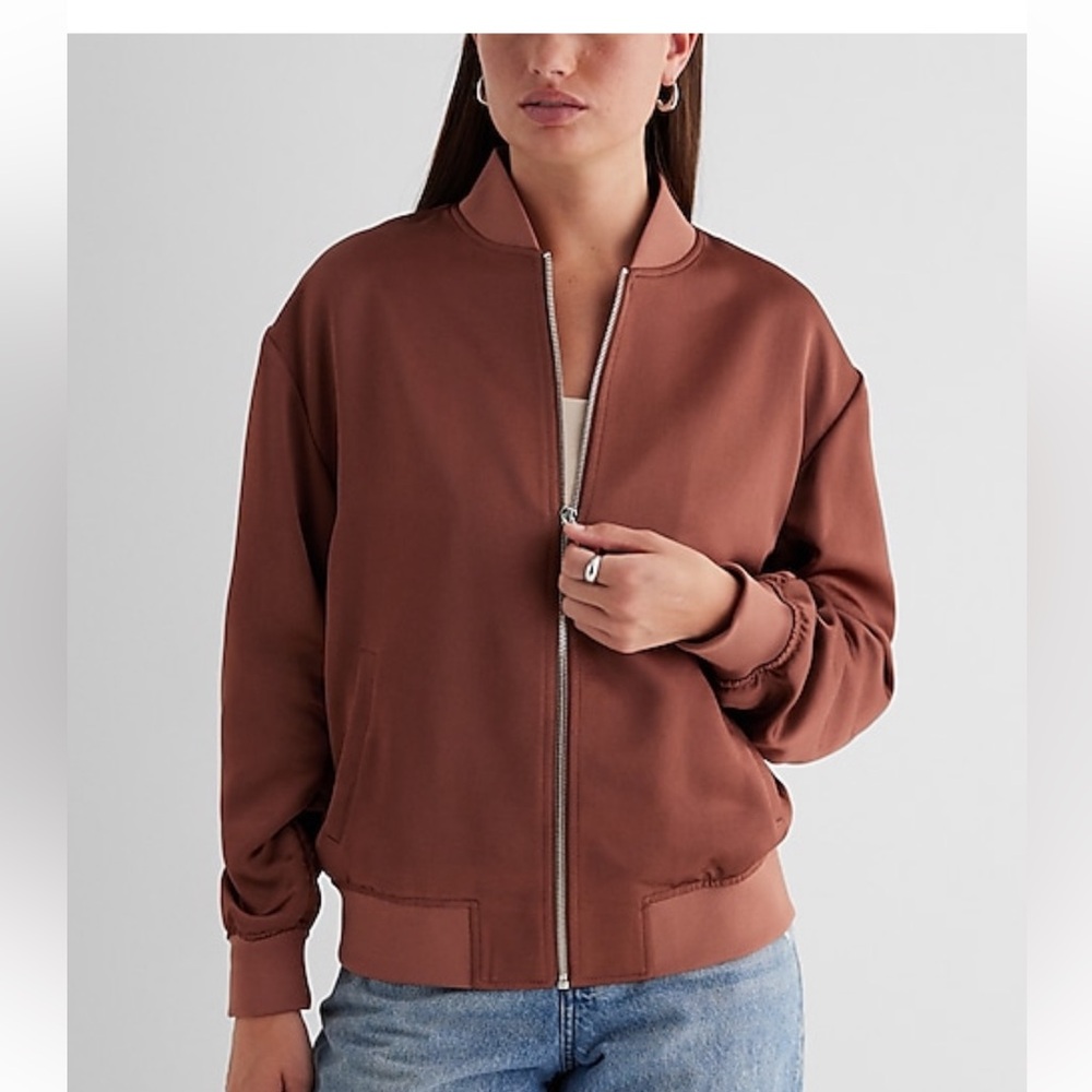 Brown silk bomber jacket